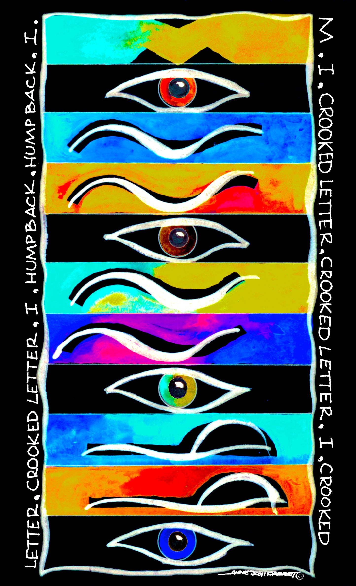 Original Mississippi Crooked Letter design with inverted colors and black background 11x17